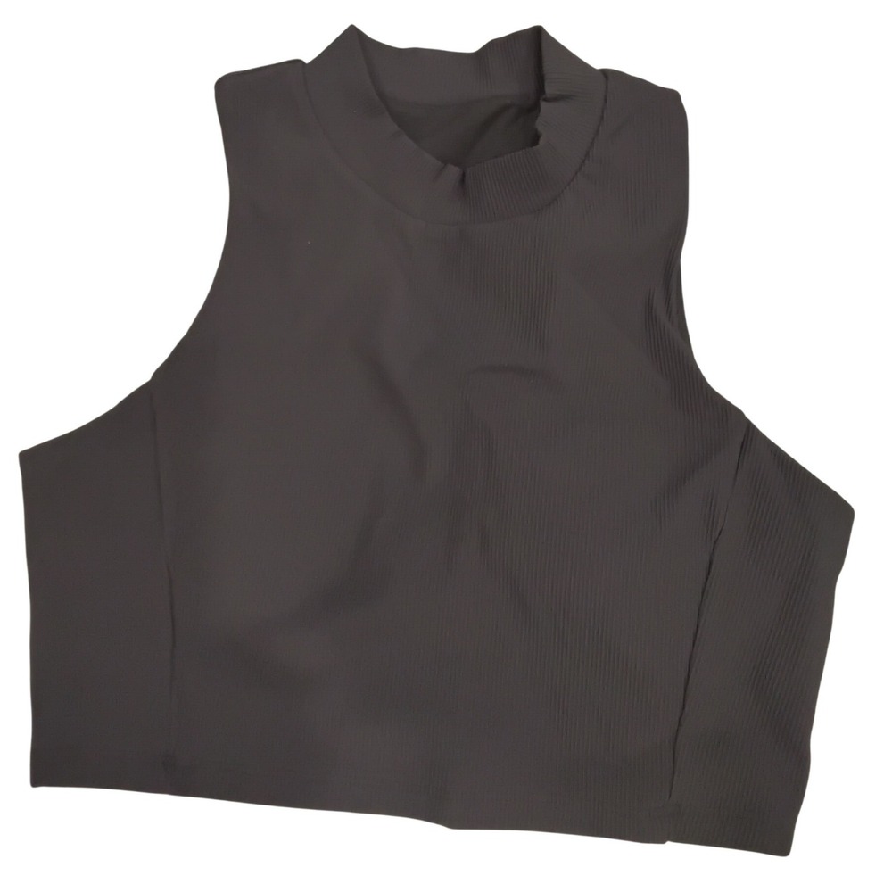 New Werk Womens Ribbed High Neck Crop Tank Top Black Athletic Racerback- S